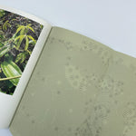 The inside of the SLG's Gabriel Orozco Garden publication showing green pages with a map of the garden and a colour photo of plants.