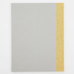 The back of a grey book with a yellow spine.