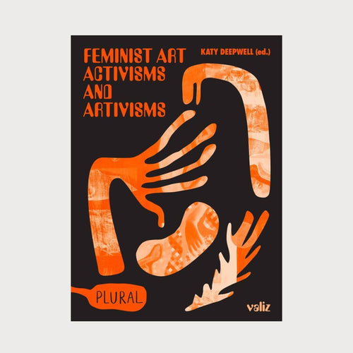 A black book with orange illustrations and text on the cover. The title is Feminist Art Activisms and Artivisms.