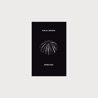 A black book with a white illustration of lots of dots making up a pumpkin. The book is titled Species by Anja Konig.