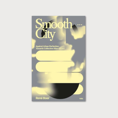 Grey and yellow book cover with abstract shapes and text overlaid