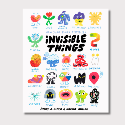 White book for children with colourful illustrations and short text beneath by Andy J. Pizza and Sophie Miller