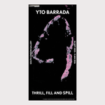 Poster for YTO Barrada exhibition at South London Gallery with abstract pink design on black background