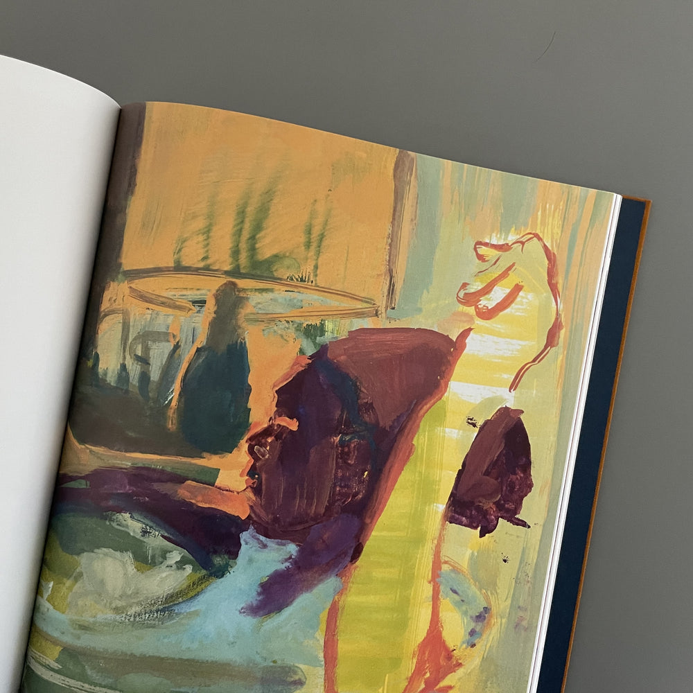 Inside page of Christina Kimeze's publication. There is a picture of a painting by Christina Kimeze of a woman raising her hand above her head. 