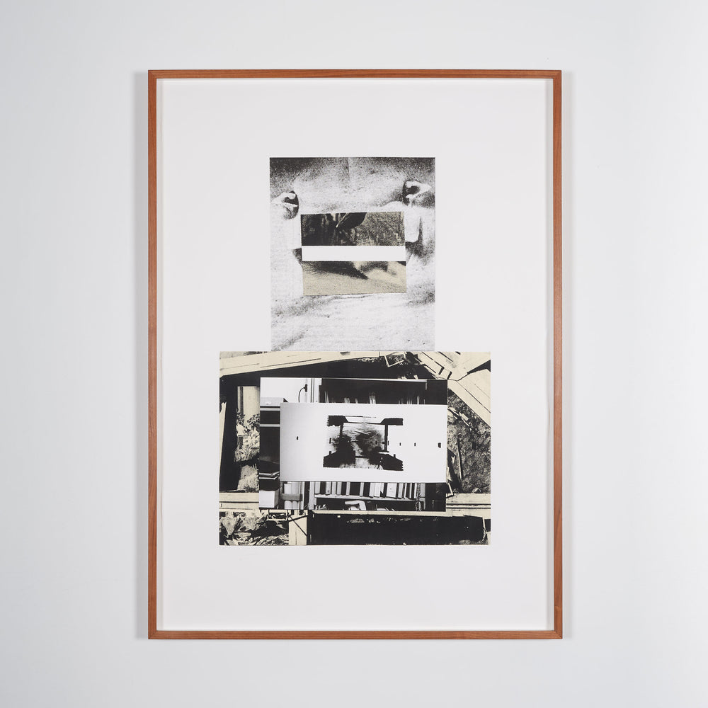 A framed limited edition print of layered black and white images by the artist Ernst Caramelle
