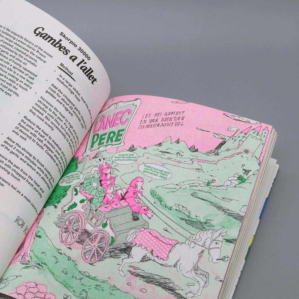 Inside pages of an illustrated cookbook. 