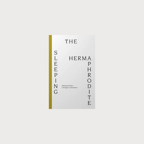 A white book with a mustard yellow spine. The book is called The Sleeping Hermaphrodite. 